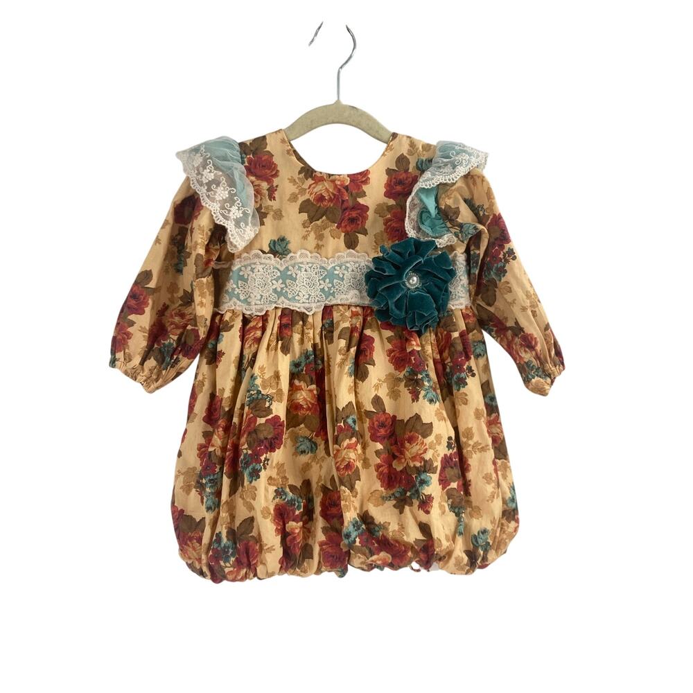 Haute Baby Vintage Floral Lace Yellow Red Teal Bubble Baby Girl T